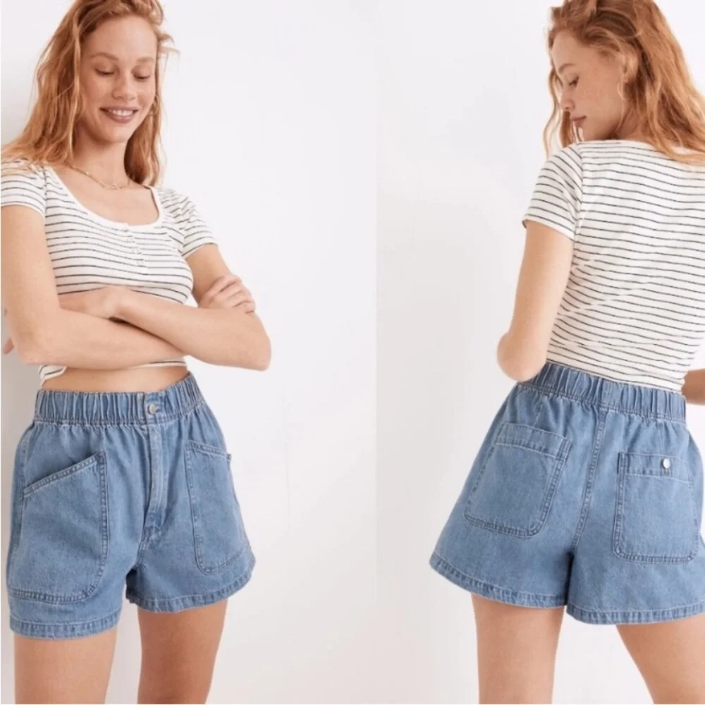 Madewell denim gathered-waist shorts.  Shorts - Picture 2 of 6
